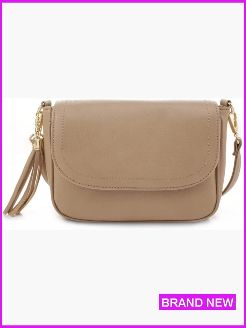 Small Flap Crossbody Bag with Tassel Vegan Leather Trendy Saddle Purse Shoulder